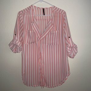 pink and white striped blouse / top!
